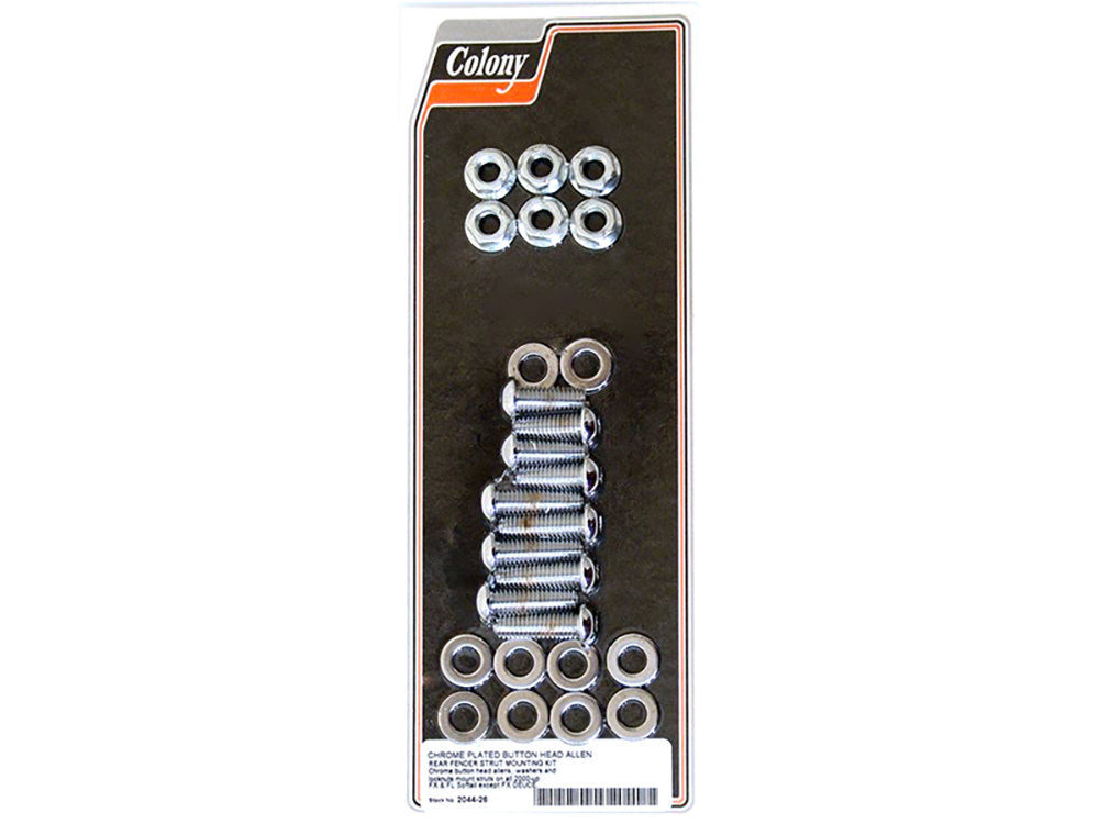 Fender Strut Mount Kit with Polished Button Head Bolts - Chrome. Fits FL Softail 2000-2003 & FX Softail 2000-2002. - Colony Machine