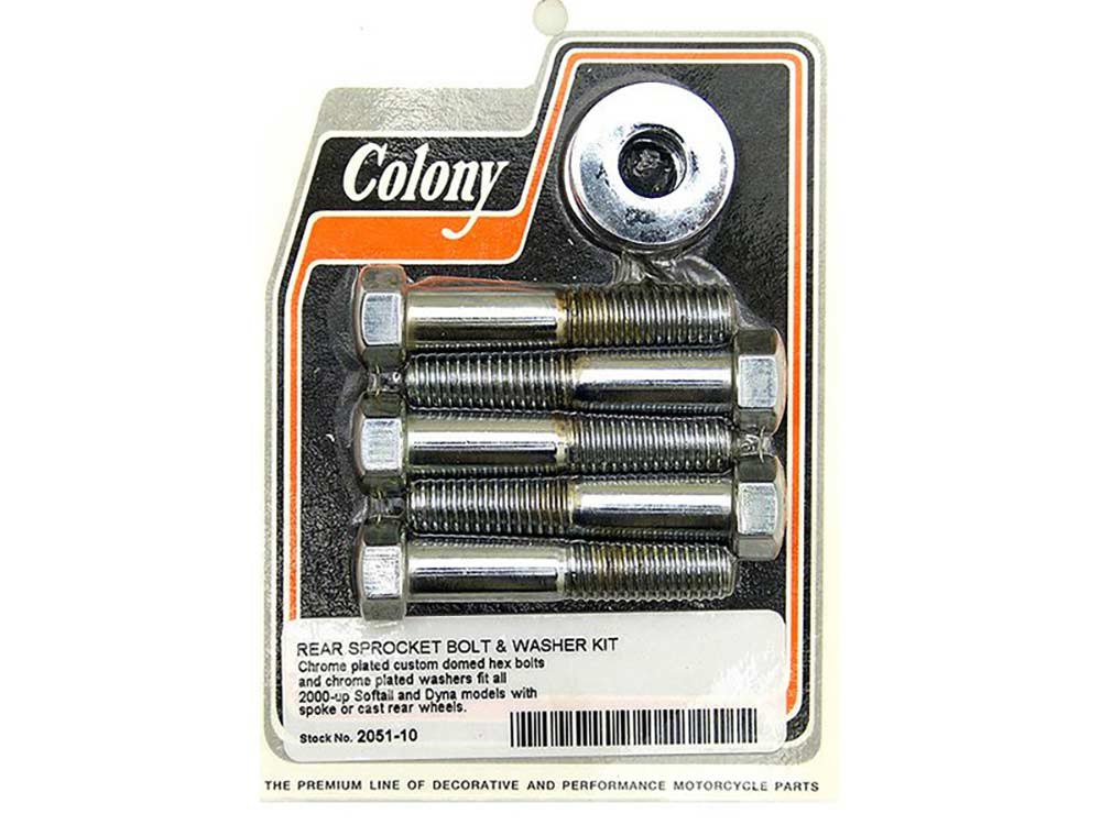 Rear Pulley or Sprocket Bolts - Chrome Hex Head. 7/16in.-14 x 2.25in. - Colony Machine
