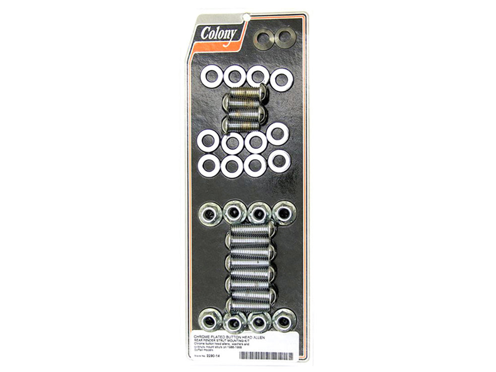 Polished Button Head Rear Fender Strut Mount Kit - Chrome. Fits Softail 1986-1999. - Colony Machine
