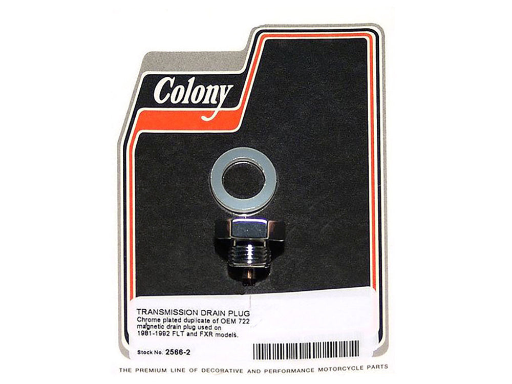 Transmission Drain Plug - Chrome. Fits Touring & FXR 1981-1994. - Colony Machine