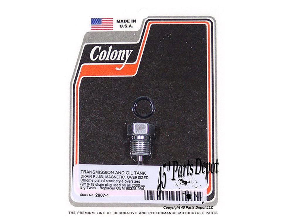Oversized Primary & Transmission Drain Plug - Chrome. Fits Big Twin 2000up. - Colony Machine