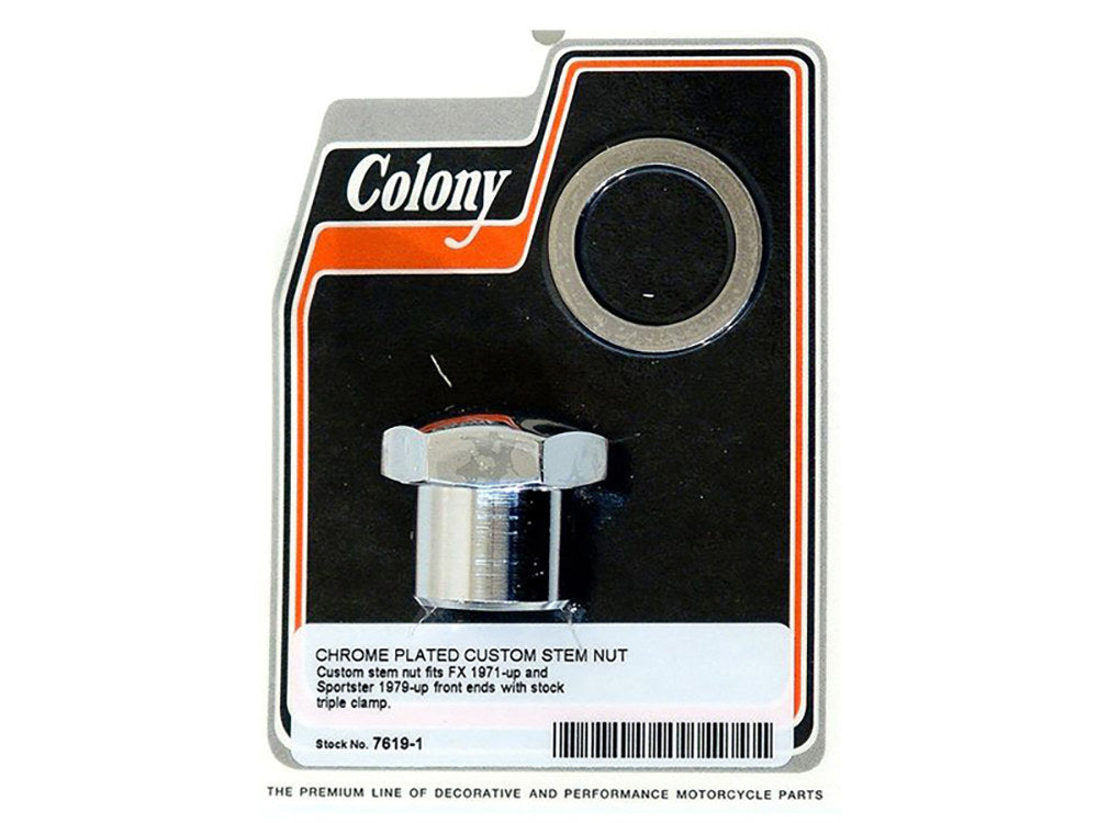 Stem Nut - Chrome. Fits FX 1971up & Sportster 1979-2021. - Colony Machine