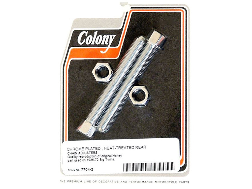 Rear Chain Adjusters - Chrome. Fits Big Twin 1936-1972. - Colony Machine
