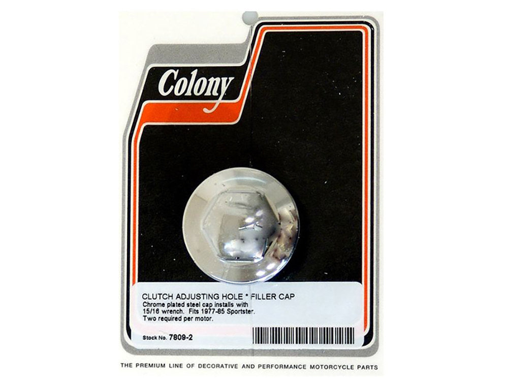 Primary Filler Cap and Clutch Adjusting Hole Cap - Chrome. Fits Sportster 1977-1985 - Colony Machine