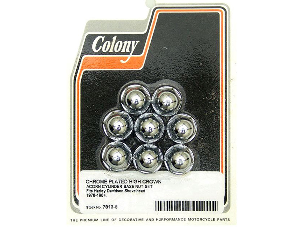 Acorn Cylinder Base Nuts - Chrome. Fits Shovels 1978-1984. - Colony Machine
