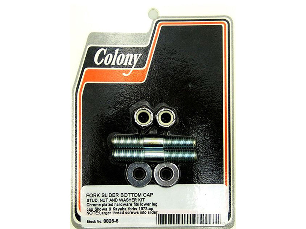 Lower Fork Stud Kit - Chrome. Fits Touring 1973-2013, Softail 1984-2007, Dyna Wide Glide 1993-2005 & FXWG 1980-1986 - Colony Machine