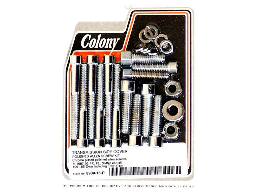 Polished Allen Head Transmission Side Cover Bolts - Chrome. Fits 5Spd Softail 1987-2006 & Dyna 1991-2005. - Colony Machine
