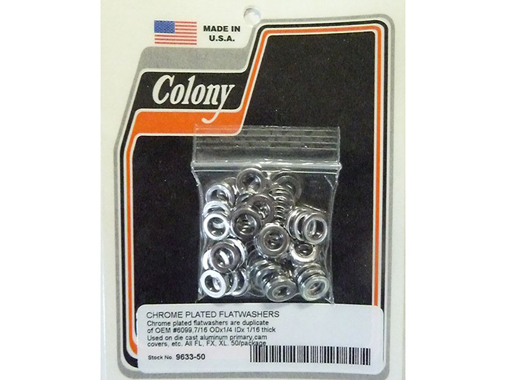 1/4in. Flat Washers - Chrome. Pack of 50 - Colony Machine