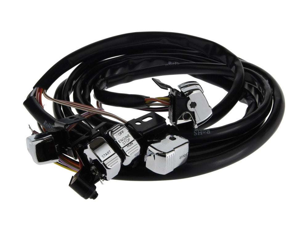 60in. Handlebar Wiring Harness with Chrome Switches. Fits Softail 1996-2010, Dyna 1996-2011 & Sportster 1996-2013. - Daytona Japan