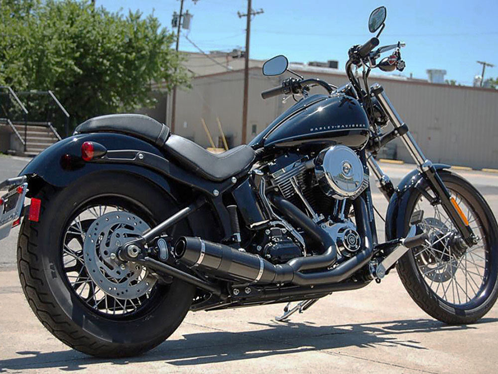 Bob Cat 2-into-1 Exhaust - Black with Black Satin Sleeve Muffler. Fits Softail 1986-2017 & Rocker 2008-2011. - D&D Exhaust