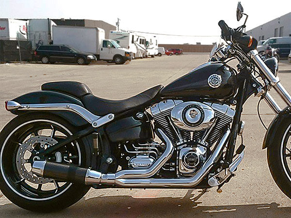 Bob Cat 2-into-1 Exhaust - Chrome with Black Satin Sleeve Muffler. Fits Softail 1986-2017 & Rocker 2008-2011. - D&D Exhaust