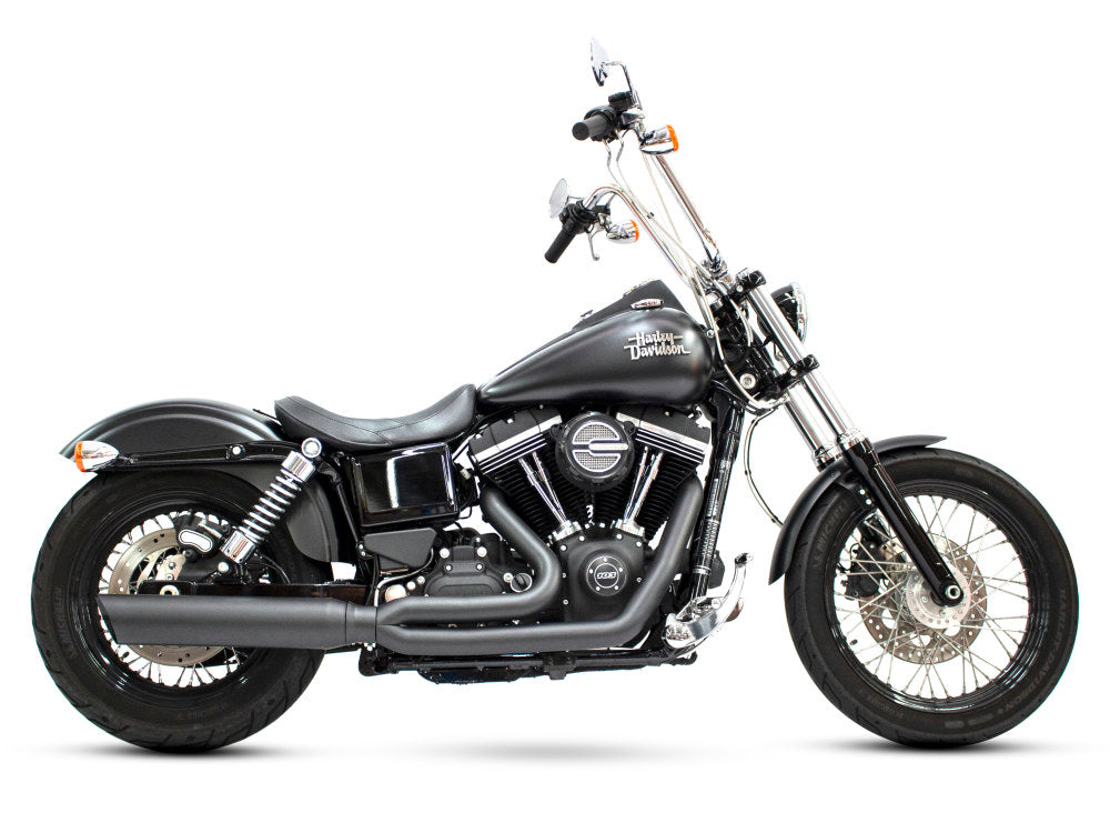 Boarzilla 2-into-1 Exhaust with Upswept Muffler - Black. Fits Dyna 2006-2017. - D&D Exhaust