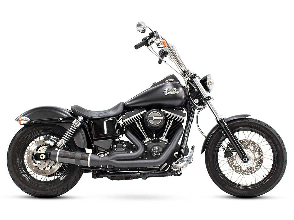 Bob Cat 2-into-1 Exhaust - Black with Carbon Fibre Sleeve Muffler. Fits Dyna 2006-2017. - D&D Exhaust