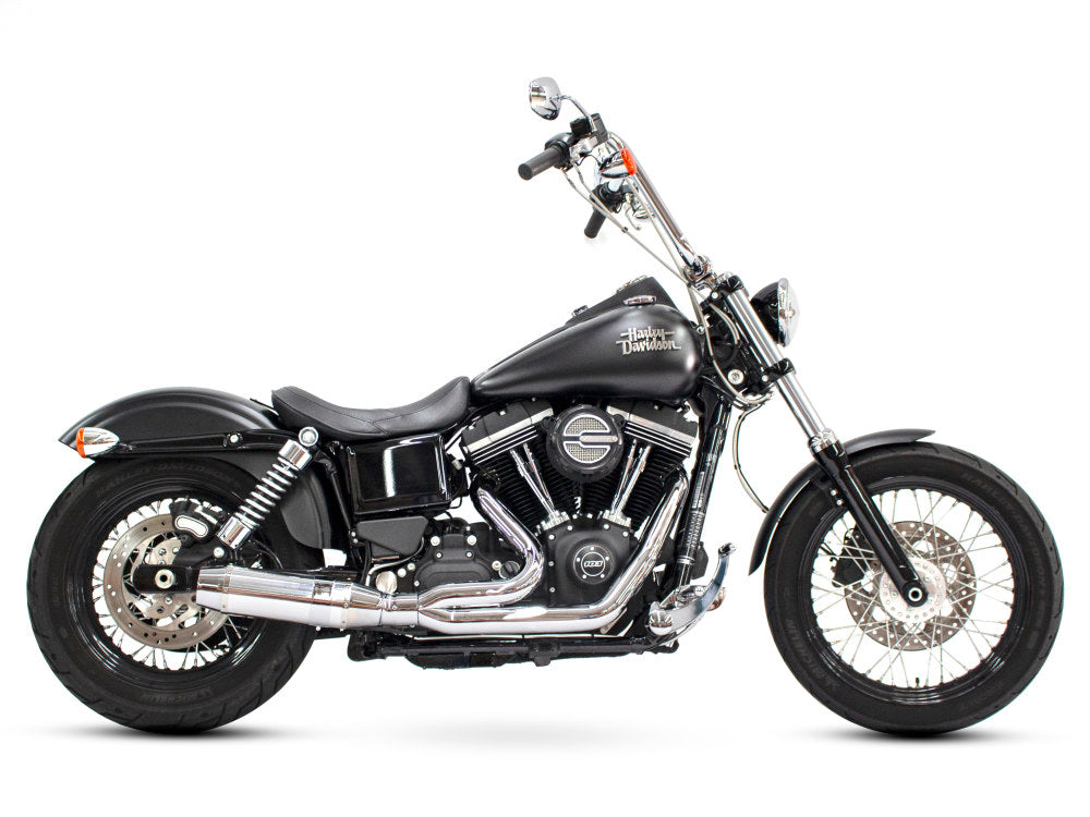 Bob Cat 2-into-1 Exhaust - Chrome with Aluminium Sleeve Muffler. Fits Dyna 2006-2017 - D&D Exhaust