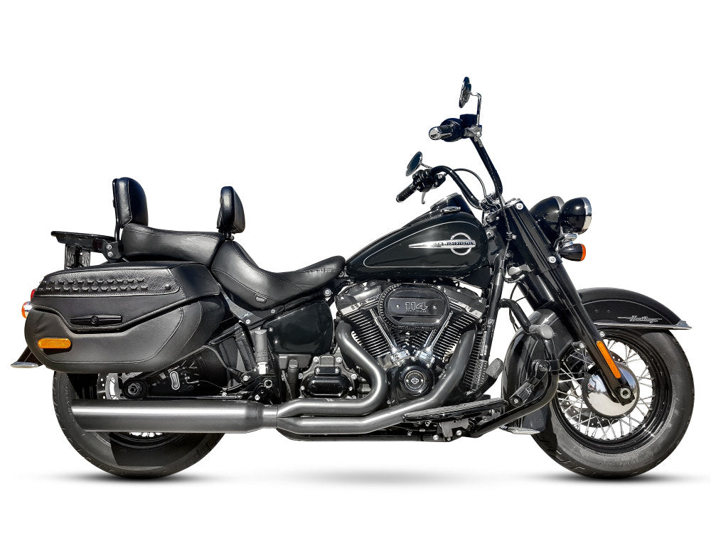 Fat Cat 2-into-1 Exhaust with Straight Muffler - Black. Fits Softail Heritage & Low Rider ST 2025up - D&D Exhaust
