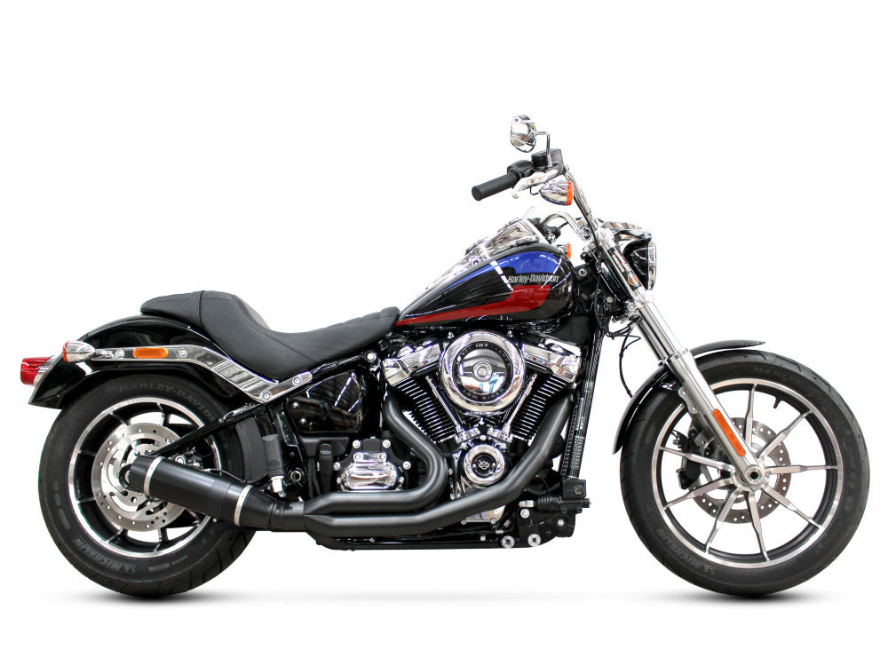 Bob Cat 2-into-1 Exhaust - Black with Black Satin Sleeve Muffler. Fits Softail 2018up Non-240 Tyre Models. - D&D Exhaust