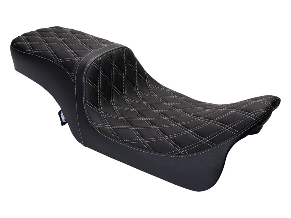 Performance Predator 2up Dual Seat with Silver Double Diamond Lattice Stitch. Fits Most Touring 2008-2024 - Drag Specialties