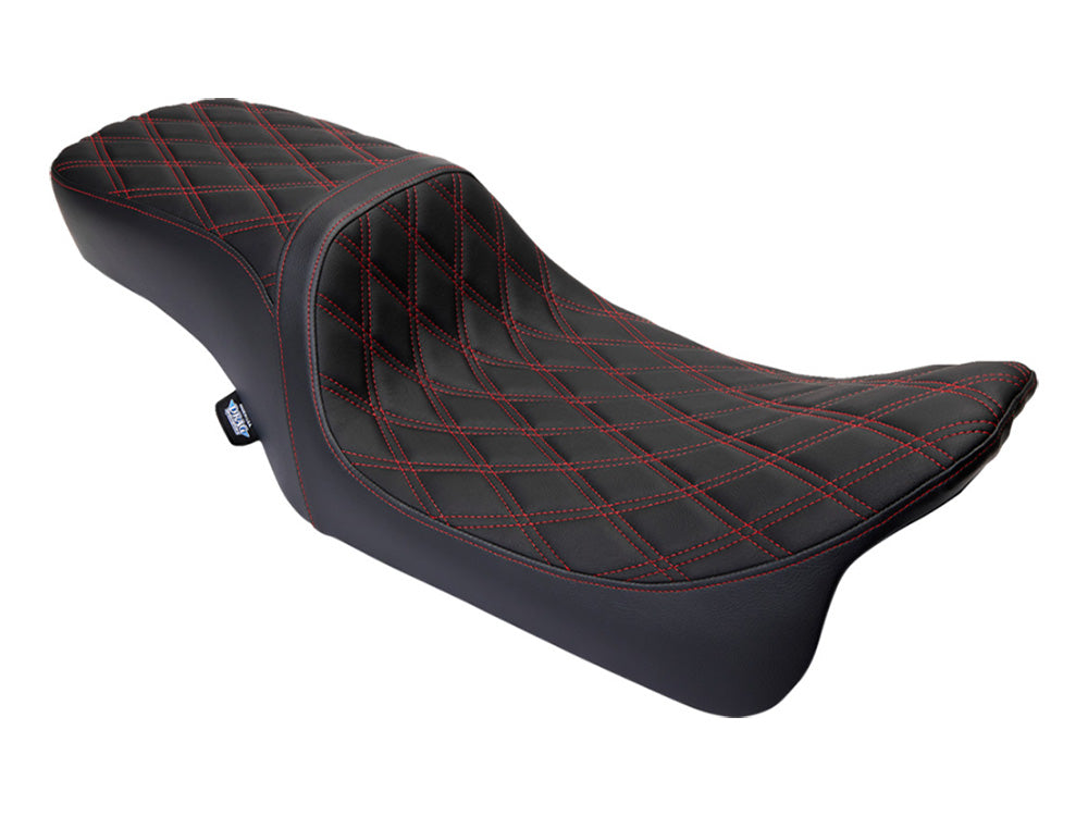 Performance Predator 2up Dual Seat with Red Double Diamond Lattice Stitch. Fits Most Touring 2008-2024 - Drag Specialties