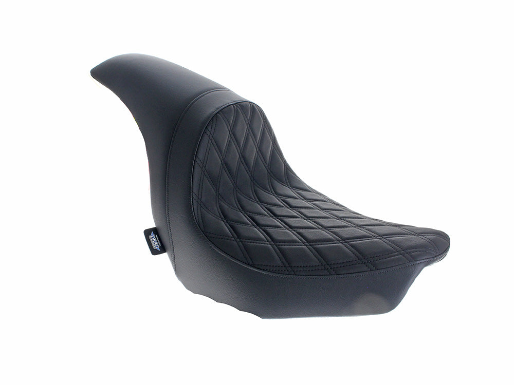 Performance Predator Dual Seat with Black Double Diamond Lattice Stitch. Fits Sport Glide & Low Rider 2018up, Low Rider S 2020up & Low Rider ST 2022up - Drag Specialties