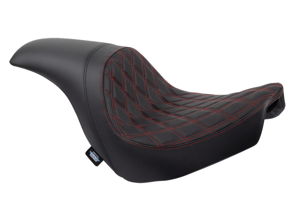 Performance Predator Dual Seat with Red Double Diamond Lattice Stitch. Fits Sport Glide & Low Rider 2018up, Low Rider S 2020up & Low Rider ST 2022up - Drag Specialties