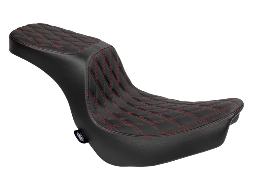 Performance Predator 2up Dual Seat with Red Double Diamond Lattice Stitch. Fits Sport Glide & Low Rider 2018up, Low Rider S 2020up & Low Rider ST 2022up - Drag Specialties