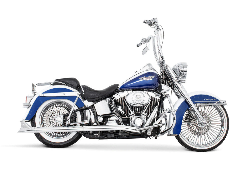 33in. True Dual SharkTail Exhaust - Chrome. Fits Softail 2007-2017. - Freedom Performance Exhaust