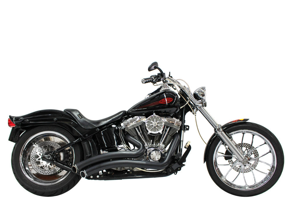 Sharp Curve Radius Exhaust - Black with Black End Caps. Fits Softail 1986-2017. - Freedom Performance Exhaust