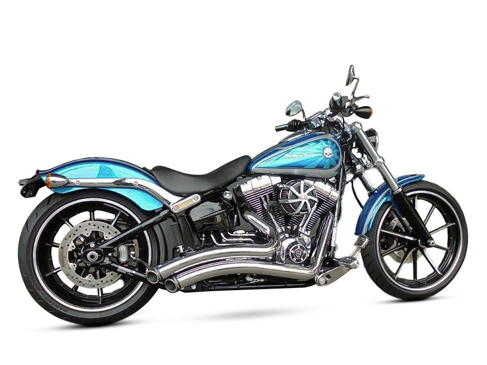 Sharp Curve Radius Exhaust - Chrome with Black End Caps. Fits Softail Breakout 2013-2017 & Rocker 2008-2011. - Freedom Performance Exhaust