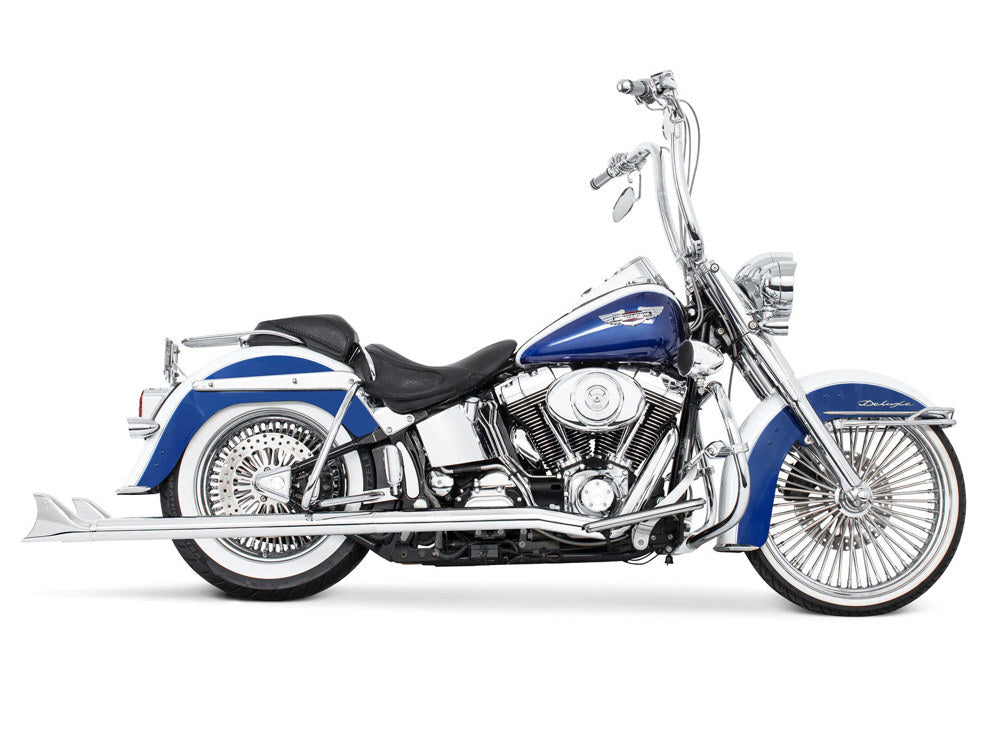 39in. True Dual SharkTail Exhaust - Chrome. Fits Softail 2007-2017. - Freedom Performance Exhaust