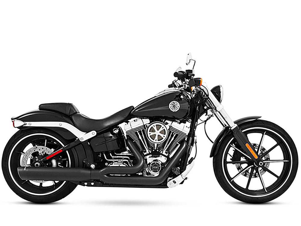 Union 2-into-1 Exhaust - Black with Black End Caps. Fits Softail Breakout 2013-2017 & Rocker 2008-2011. - Freedom Performance Exhaust