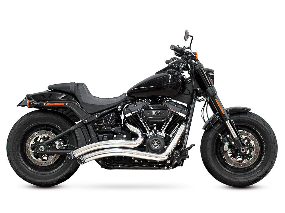 Sharp Curve Radius Exhaust - Chrome with Black End Caps. Fits Softail 2018up. - Freedom Performance Exhaust
