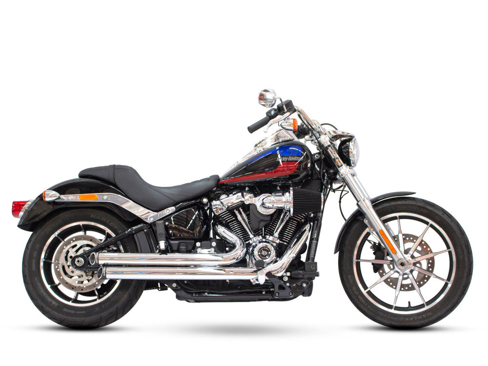 Independence Staggered Slash Exhaust - Chrome with Black End Caps. Fits Softail 2018up. - Freedom Performance Exhaust
