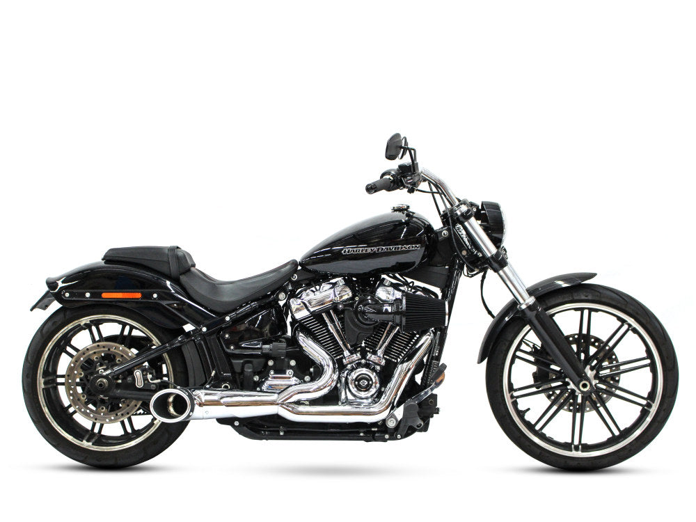 Turnout 2-into-1 Exhaust - Chrome with Black End Cap. Fits Softail 2018up. - Freedom Performance Exhaust