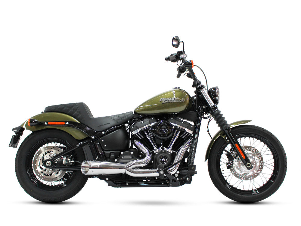 Combat Shorty 2-into-1 Exhaust - Chrome with Chrome End Cap. Fits Softail 2018up. - Freedom Performance Exhaust