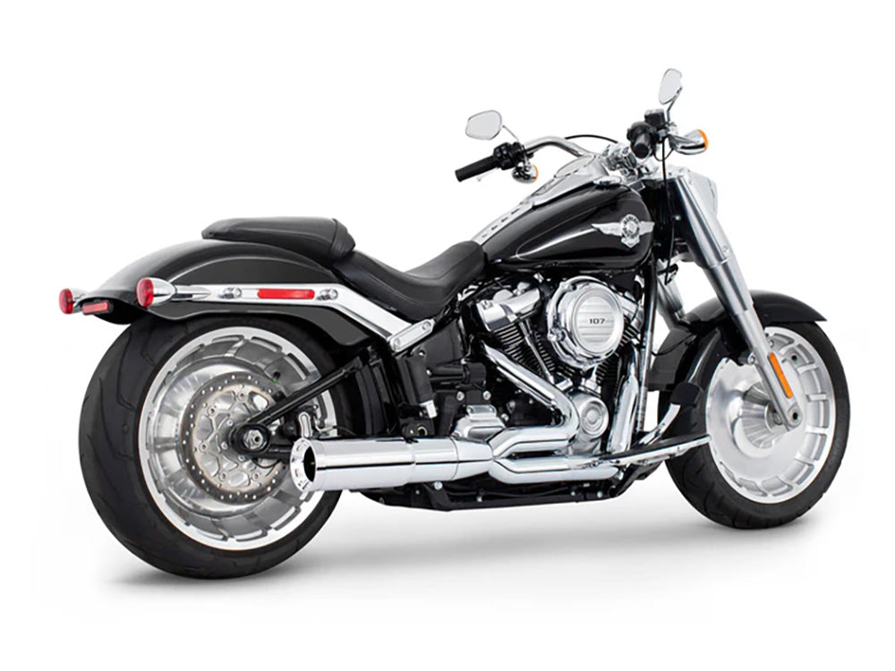 2-into-1 Two Step Exhaust - Chrome with Chrome End Cap. Fits Softail Breakout & Fatboy 2018up with 240 Tyre. - Freedom Performance Exhaust