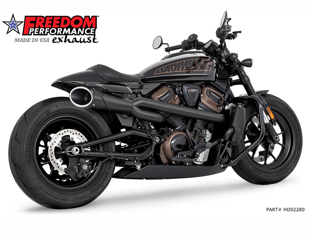 Combat Shorty 2-into-1 Exhaust - Black with Black End Cap. Fits Sportster S 2021-2023 - Freedom Performance Exhaust