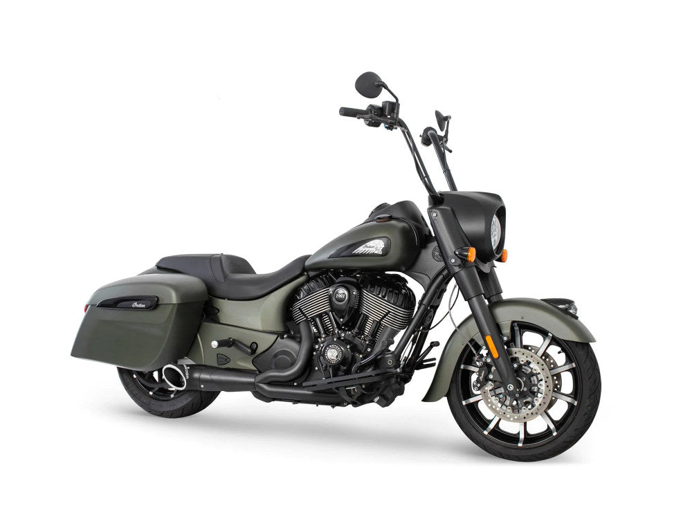 Turnout 2-into-1 Exhaust - Black with Black End Cap. Fits Indian Big Twin 2014up with Hard Saddle Bags. - Freedom Performance Exhaust