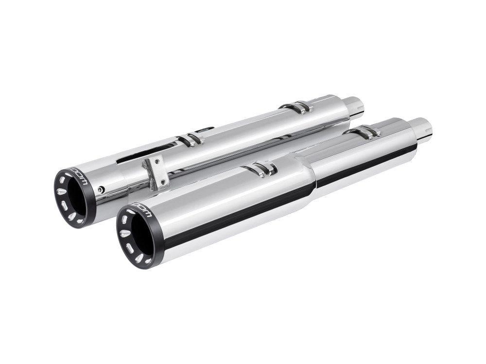 4.5in. Slip-On Mufflers - Chrome with Sculpted Straight End Caps. Fits Indian Big Twin 2014up with Hard Saddle Bags. - Freedom Performance Exhaust