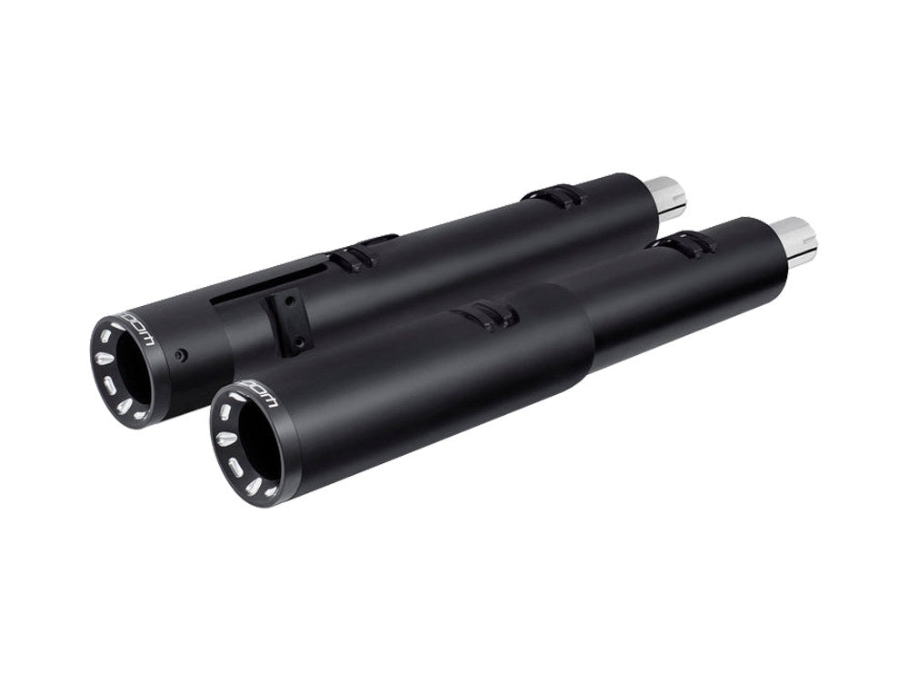 4.5in. Slip-On Mufflers - Black with Sculpted Straight End Caps. Fits Indian Big Twin 2014up with Hard Saddle Bags. - Freedom Performance Exhaust