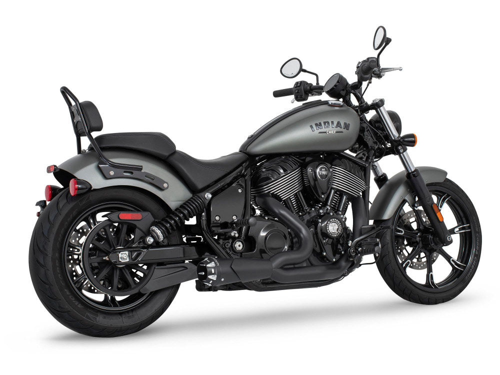 American Outlaw Shorty 2-into-1 Exhaust - Black with Black End Cap. Fits Indian Cruiser 2022up - Freedom Performance Exhaust