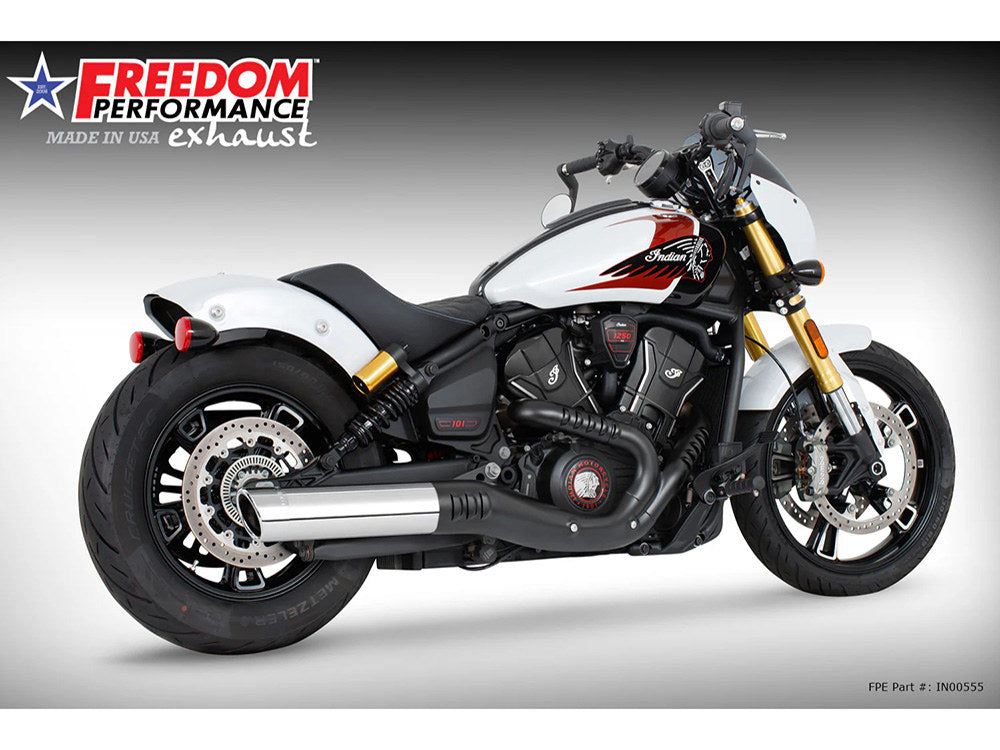 4in. Slip-On Muffler - Chrome with Chrome End Cap. Fits Indian Scout 2025up - Freedom Performance Exhaust