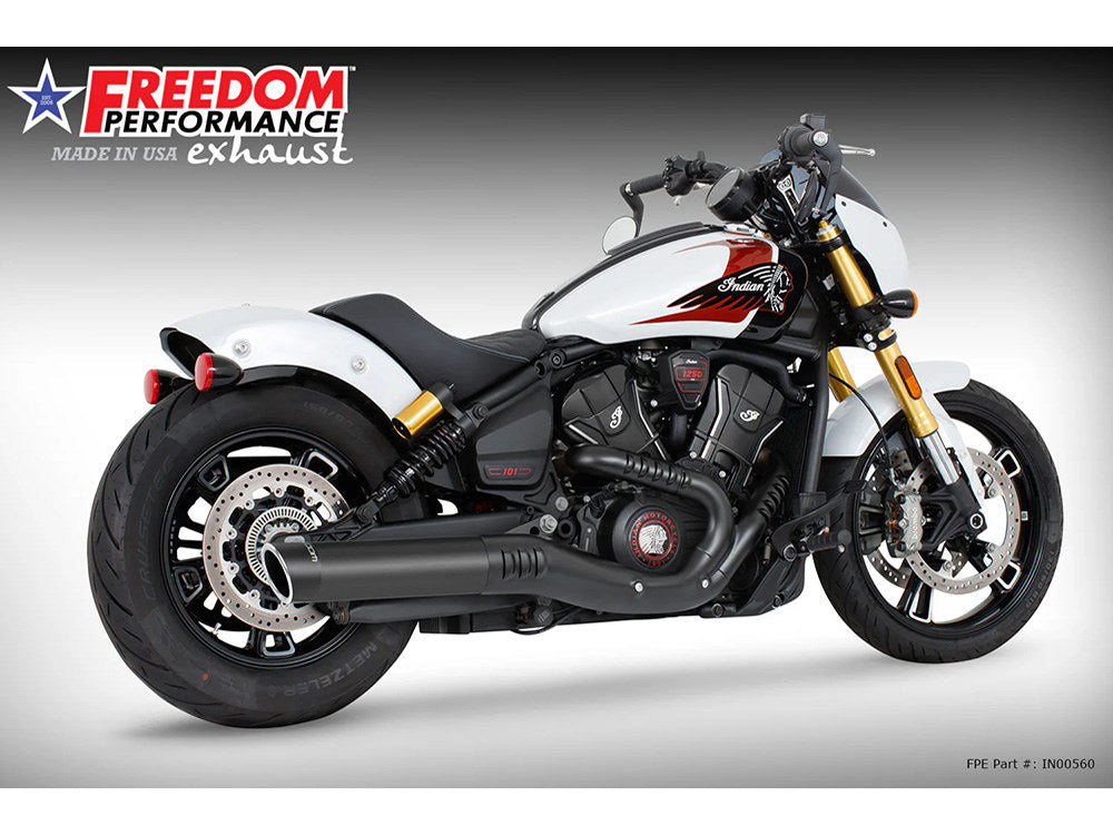 4in. Slip-On Muffler - Black with Black End Cap. Fits Indian Scout 2025up - Freedom Performance Exhaust