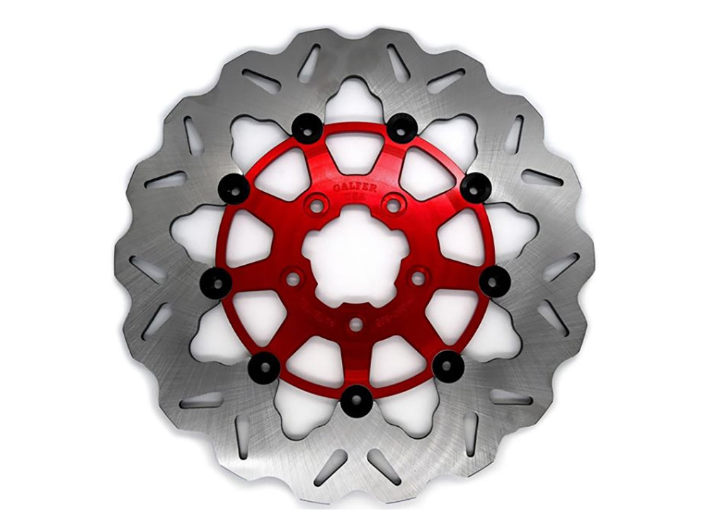 11.8in. Front Wave Floating Disc Rotor with Red Carrier. Fits Dyna 2006-2017, Softail 2015up, Sportster 2014-2021 & Some Touring 2008-2023 - Gbrakes