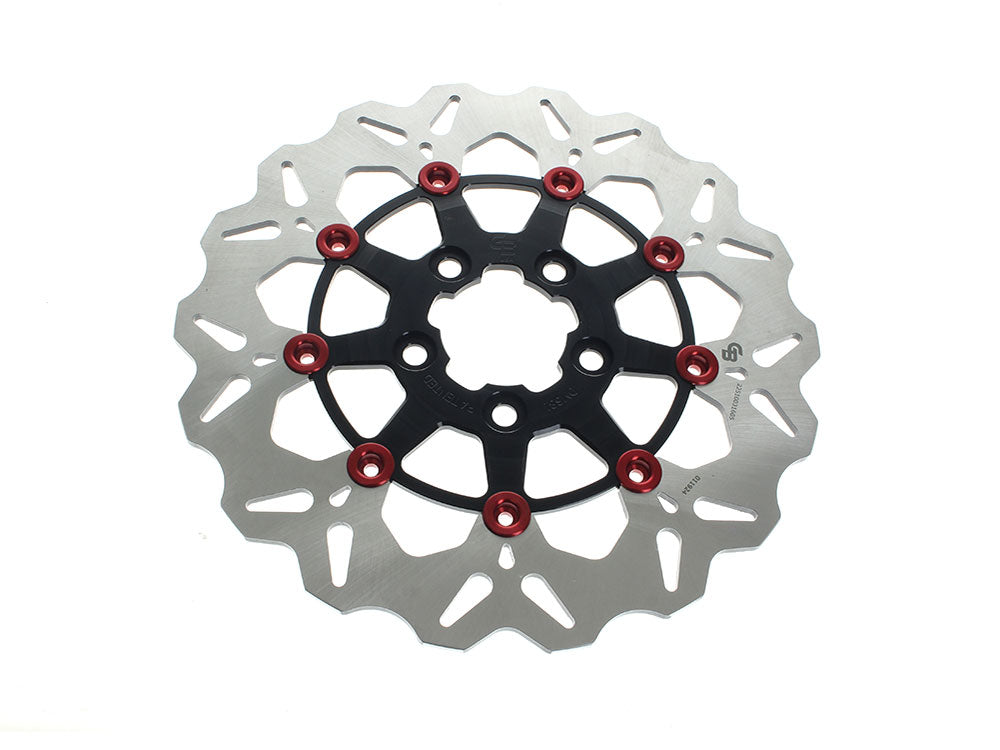 11.5in. Rear Floating Wave Disc Rotor - Black with Red Buttons. Fits Big Twin 2000up & Sportster 2000-2010. - Gbrakes