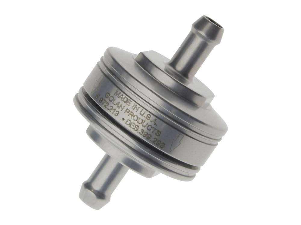 Washable Super Mini Inline Fuel Filter. 1/4in. Hose x 0.675in. long. Billet Aluminium. - Golan Fuel Taps