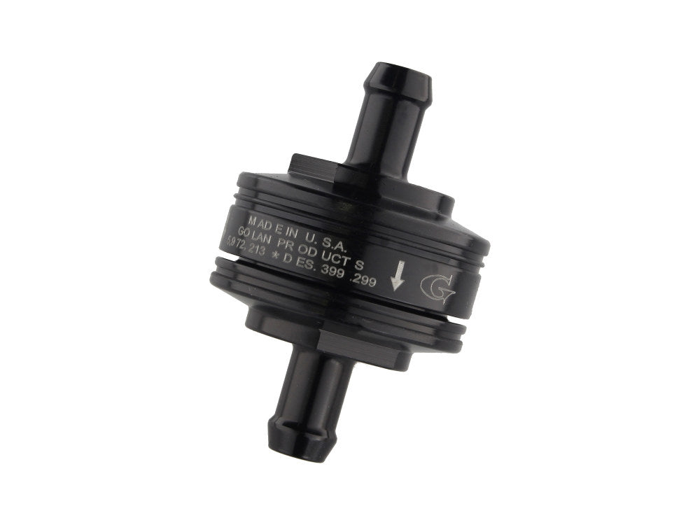 Washable Super Mini Inline Fuel Filter. 5/16in. Hose x 0.675in. long. Black Billet Aluminium. - Golan Fuel Taps