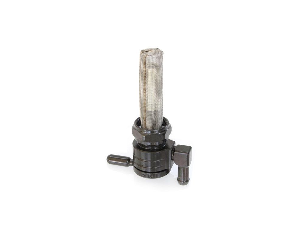 High-Flow Fuel Tap / Petcock with 22mm Thread & 5/16in. Downward Facing Fuel Outlet - Black. Fits Softail 1984-2006, Dyna 1991-2006, FXR 1982-1994, Touring 1988-2006, Sportster 1975-2006 & 4Spd Big Twin 1975-1986 - Golan Fuel Taps