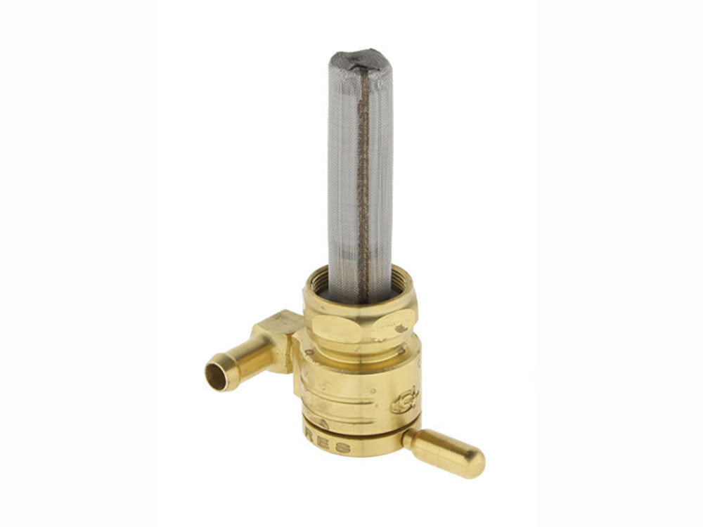 High-Flow Fuel Tap / Petcock with 22mm Thread & 5/16in. Forward Facing Fuel Outlet - Brass. Fits Softail 1984-2006, Dyna 1991-2006, FXR 1982-1994, Touring 1988-2006, Sportster 1975-2006 & 4Spd Big Twin 1975-1986 - Golan Fuel Taps