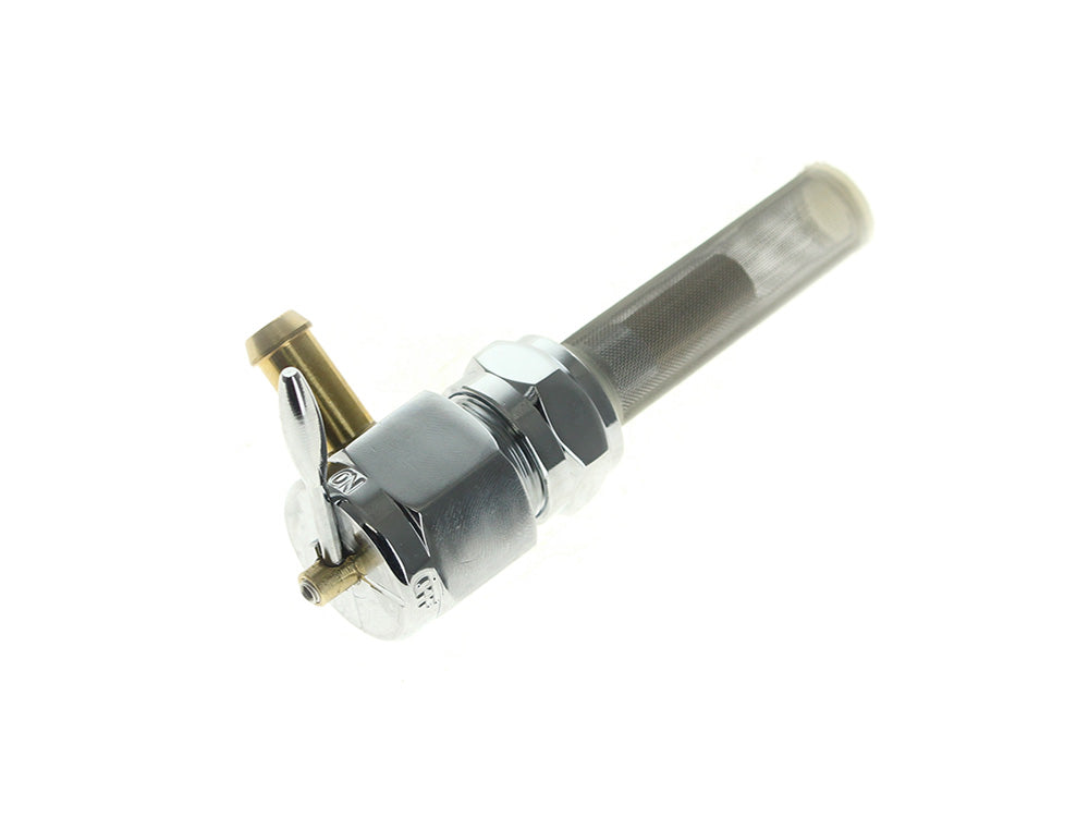 High-Flow Fuel Tap / Petcock with 22mm Thread, 5/16in. Forward Facing Fuel Outlet - Chrome. Fits Softail 1984-2006, Dyna 1991-2006, FXR 1982-1994, Touring 1988-2006, Sportster 1975-2006 & 4Spd Big Twin 1975-1986 - Rollies Speed Shop