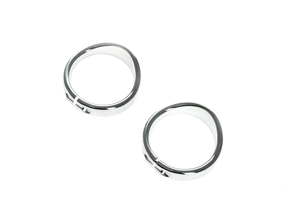 Peaked Visor Style Turn Signal Trim Ring - Chrome. Fits Front on FLSTC Softail 1986-2017, Rear on FLSTC Softail 1994-2017 & Front & Rear on Road King 2014up & Touring 1988-2013 all with Large Flat Lens Turn Signals - Rollies Speed Shop